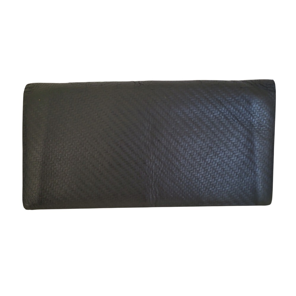 Dunhill Black Leather Long Bifold Wallet Carbon Fiber Weave Zipper Pocket